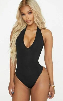 £7.90 • Buy Womens Plain Halter Neck Sleeveless Ladies Stretch Leotard Top Bodysuit 8-14
