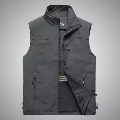 Mens With Pockets Zipper Vest Men Casual Sleeveless Sport Tops Mesh Lining • $19.99