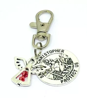 £3.99 • Buy St Christopher & Guardian Angel JULY Birthstone Keyring, Bag Charm Gift 