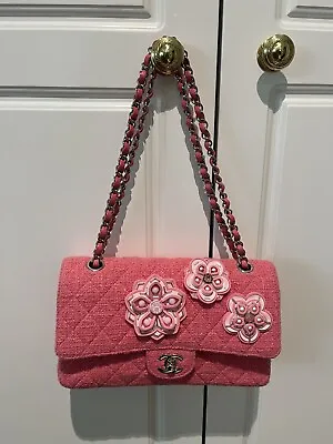 Chanel Pink Tweed Classic Flap Shoulder Bag Medium Special Limited Edition • $6680