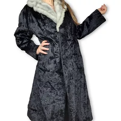 Virgo Black Faux Fur Jacket Ladies SW Coat Sherpa Afghan Long Penny Lane Vintage • $260