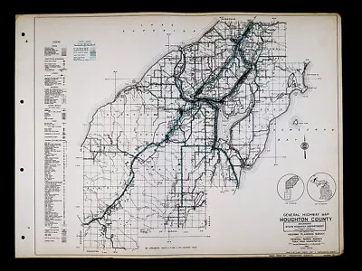 1940 Michigan Highway Map North Houghton County Hubbell Calumet Hancock Tamarack • $47.99