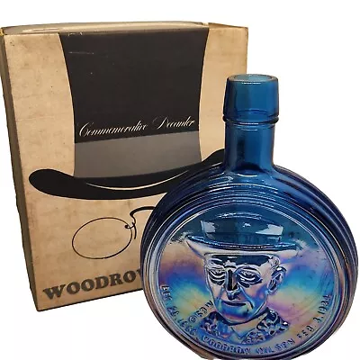 Vintage Woodrow Wilson Blue Glass Decanter Bottle Wheaton First Edition • $18.99