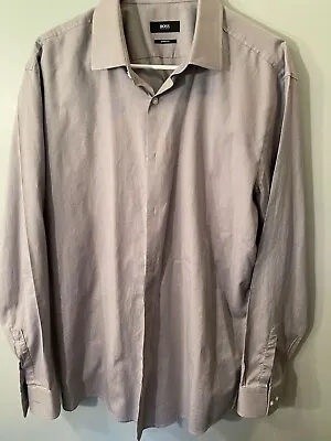 $10.90 • Buy Hugo Boss Mens Long Sleeve Button Up Shirt Gray/ Blue Sharp Fit Size 17 34/35