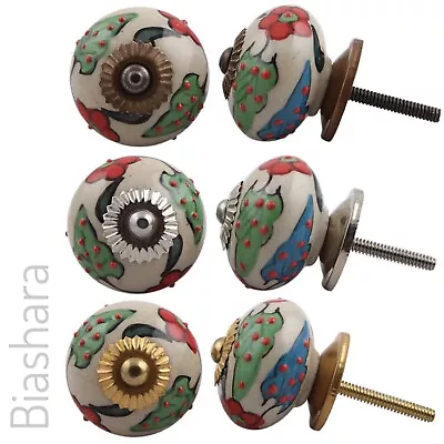 Green & Red CERAMIC DOOR KNOB Vintage Cupboard Handle Cabinet Colourful Floral  • £2.34