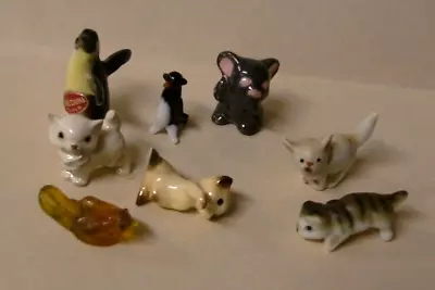 Vintage Lot 8 Assorted Miniature Animal Figurines - 1/2  To 1  - Penguins Cats+ • $6.92