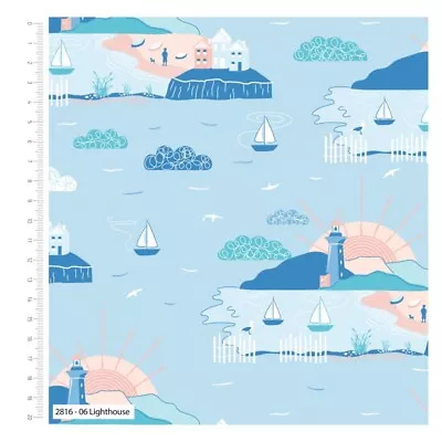 100% Cotton Fabric By The Coast Lighthouse Sailing Boats • £4.50