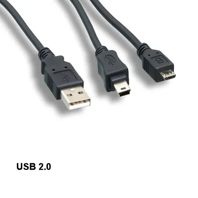 Kentek 5' 2-in-1 USB 2.0 A To Mini B + Micro B Splitter-Cord PDA MP3 MP4 PS3 PS4 • $9.78