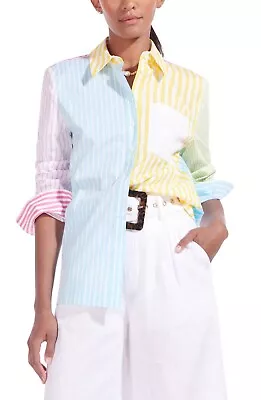$89 • Buy STAUD Martha Colorblock Striped Button-Down Tunic Shirt Top Size S NWT $245