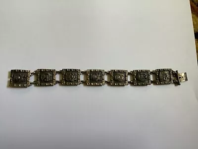 Vintage  Stamped 900 Silver  Mayan Panel Bracelet 6.5” • $39