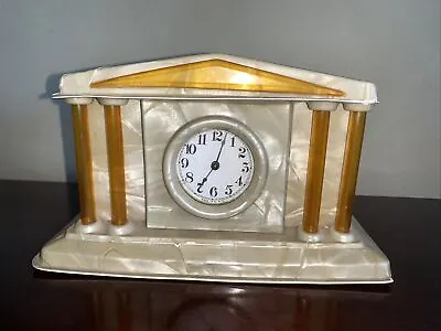 Vintage Faux Marble Mantle Shelf Art Deco Clock  • $7