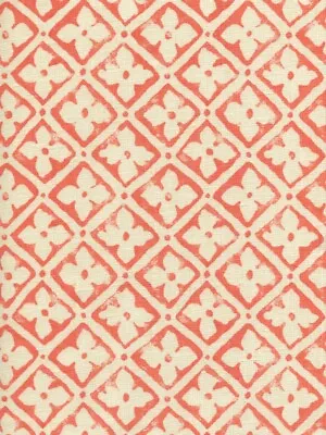 China Seas Quadrille Geometric Print Fabric- Puccini Tomato On Tinted Linen 1 Yd • $100