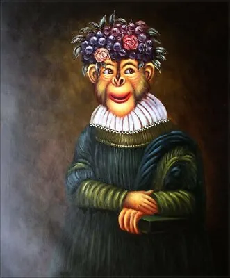 Quality Hand Painted Oil Painting Monkey With Grapes Hat 20x24in • $36.95