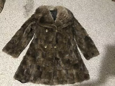 Real Raccoon Fur Coat For Women Button Pockets Mid Length Small Ish Dark Brown • $121.50