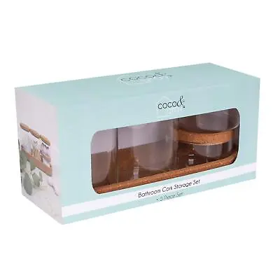 £12.99 • Buy 5 Piece Bathroom Kitchen Glass Storage Organising Jar Tray Set Cork Lid