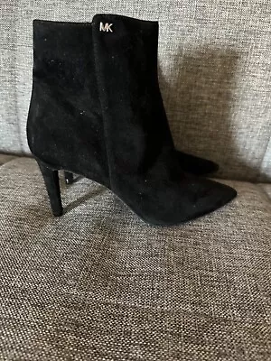 Ladies Michael Kors Black Suede Logo High Heel Ankle Boots 6.5 M(37) Vietnam • $55