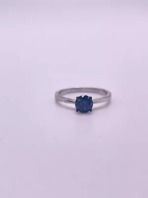 0.75ct Round Blue Lab Grown Diamond Solitaire Fashion Ring In 10K White Gold • $658.90