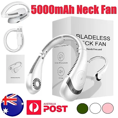 5000mAh Mini Neck Fan Bladeless Foldable Portable Quiet Rechargeable 360° Cooler • $21.49