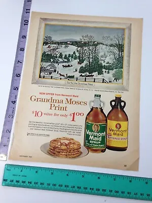 Vintage Print Ad - Vermont Maid Syrup Photo Grandma Moses Print Offer 1962 • $5.88