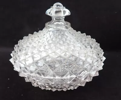 Vintage Westmoreland Clear Glass Diamond Point Saw Tooth Lidded Candy Dish • $15