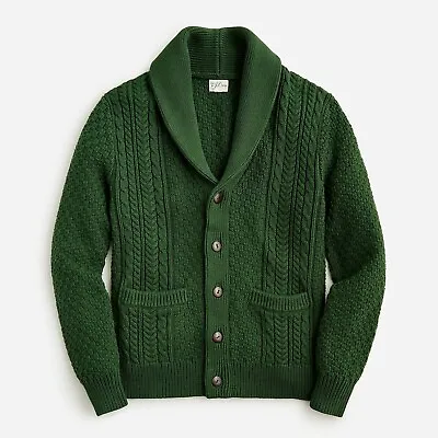 J. CREW Men's Heritage Cable Knit Shawl Collar Cardigan Sweater Forest Green NWT • $149.99