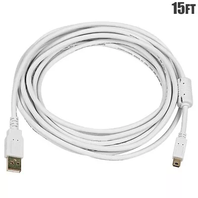 15FT USB Type A Male To Mini B 5-Pin Male Sync Data Charging Cable Cord White • $11.21