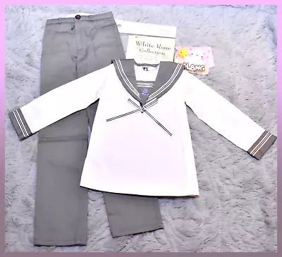 BJD Volks Super Dollfie SD13 Boy Sailor Set Gray White Rose Pants Blouse Outfit • $39.96