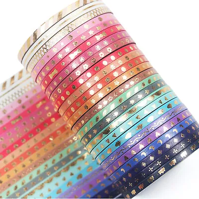 YUBBAEX Skinny Washi Tape Set Gold Foil Thin Decorative Masking Tapes 3MM Wide • £5.99