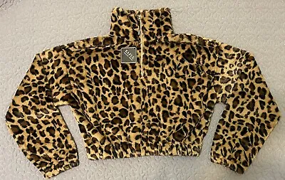 ZAFUL Women's Leopard Long Sleeve Lapel Half Zip Faux Fur Pullover • £25.04