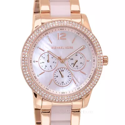 Michael Kors Womens Tibby Glitz Watch MOP Dial Rose Gold Pink Acrylic Band • $117.53