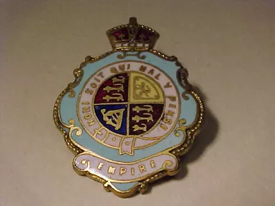 Antique Blue Royal Crest England UK Empire Honi Soit Qui Mal Y Pense Brooch Pin • £58.39