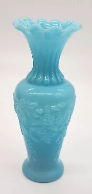 Vintage French Portieux Vallerysthal Blue Opaline Milk Glass Vase 6” Tall • $24.99