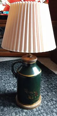 Vintage Green Toleware Tin Horse Hunt Scene Tole Painted Colonial Jug Table Lamp • $125