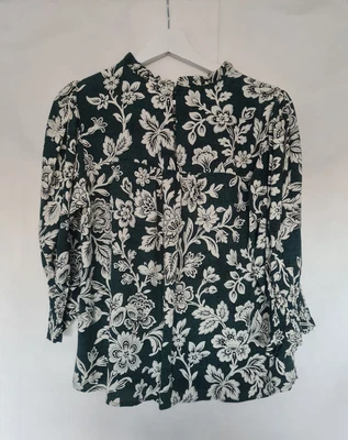 $54.70 • Buy John Lewis Blouse Size 8 Emerald Green Floral Print 3/4 Sleeve Ruffle Neck BNWT