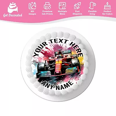 F1 Race Car Colourful Personalised Cake Icing Topper Edible Cupcake Decoration • £3.99