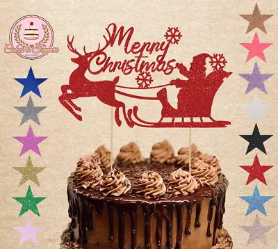 Santa Claus Merry Christmas Glitter Cake Topper Cake Decoration • £4.69