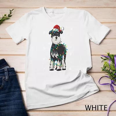 Miniature Schnauzer Wrapped In Christmas Lights Dog Unisex T-shirt • $16.99