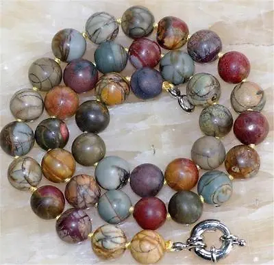 AAA Natural 10mm Multicolor Picasso Jasper Round Gemstone Beads Necklace 18  • $5.85