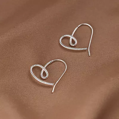 Cute Open Twist Wire Love Heart Hook Earrings 925 Sterling Silver Plated Gift UK • £3.29