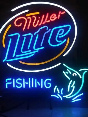 New Miller Lite Fishing Neon Light Sign Lamp Poster Real Glass Beer Bar 24x20 • $221