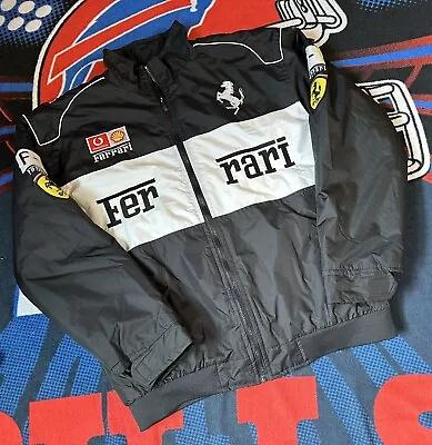 Ferrari Mens Multicolor Logo Long Sleeve Full Zip F1 Racing Bomber Jacket Large • $89.95