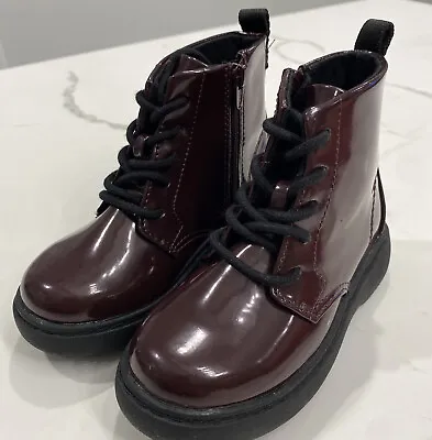 Zara Patent Effect Burgundy Boots Toddler Girl Size 24 NWB • $11.85