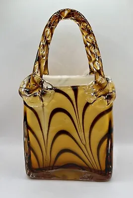 Block Crystal Handbag Purse Murano Tiger Stripe Mouth Blown Elizabeth Glass 7.5  • $18