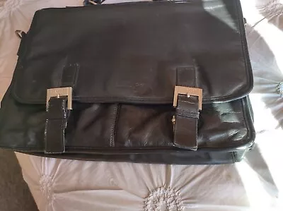 Kenneth Cole REACTION Black Leather Briefcase Laptop Bag MESSENGer 15 X13  Aprox • £19.99