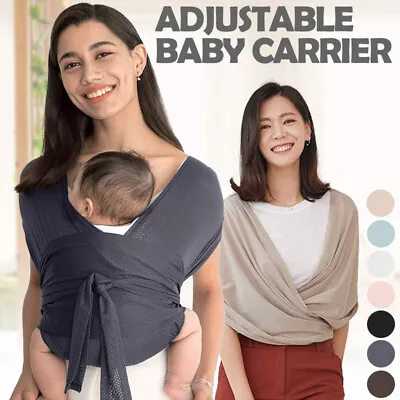 Summer  Adjustable Baby Sling Grid Wrap Carrier Pouch Infant Birth Breastfeeding • £12.55