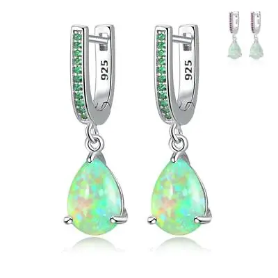 Gemstone Green Fire Opal Dangle 925 Silver Earrings Silver Jewelry For Women • $2.99