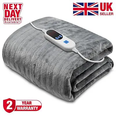 £34.99 • Buy Luxurious Electric Heated Throw Soft Fleece Grey Over Blanket Double Single