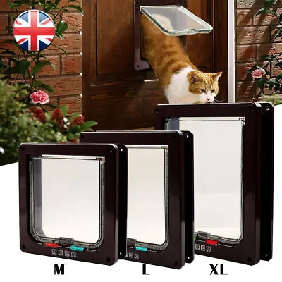 Pet Door Locking Small Medium Large Dog Cat Flap Magnetic White Frame 4 Way • £9.99