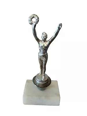 Vtg Olympian Victory Trophy Greek Wreath Decorative Silver Metal Marble Base 8  • $22.99