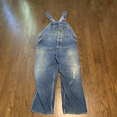 Vintage Key Imperial Overalls Men 44x29 Blue Denim Bibs Workwear Rancher Farm • $23.20